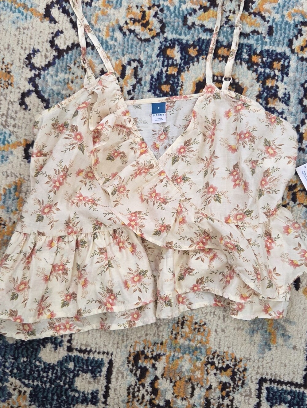 NWT Old Navy Cream Floral Ruffle Cami Top